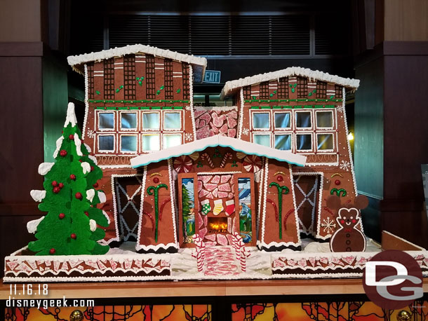 The Grand California lobby once again features a large gingerbread house/hotel.