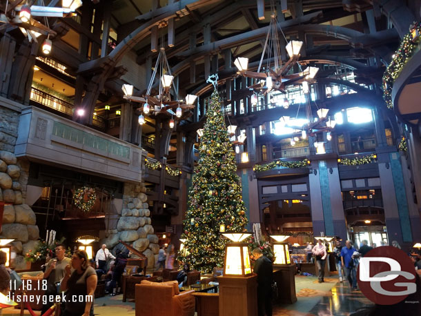 The Grand California Lobby is decorated for the holidays.