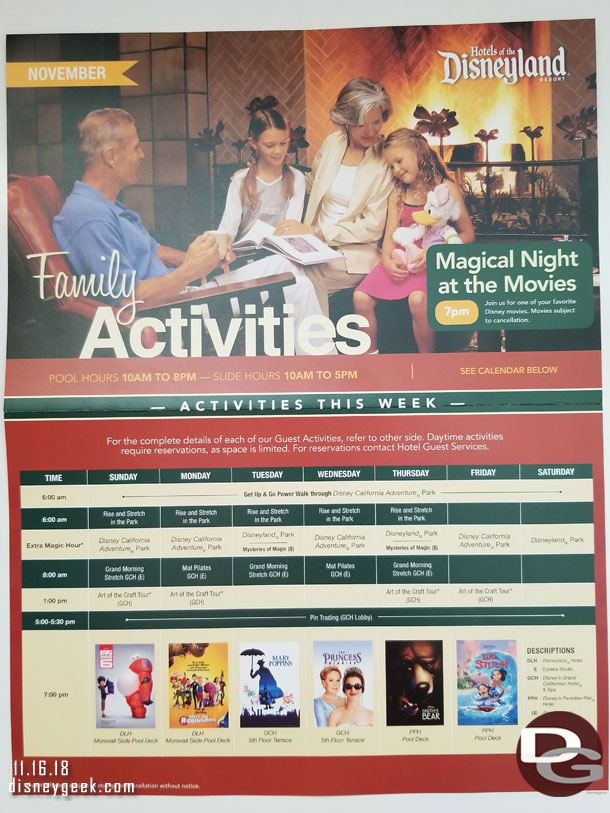 Grand Californian Hotel activities for hotel guests.