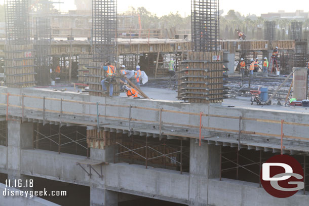 In the foreground work on the forms in the background the concrete pour that was underway.