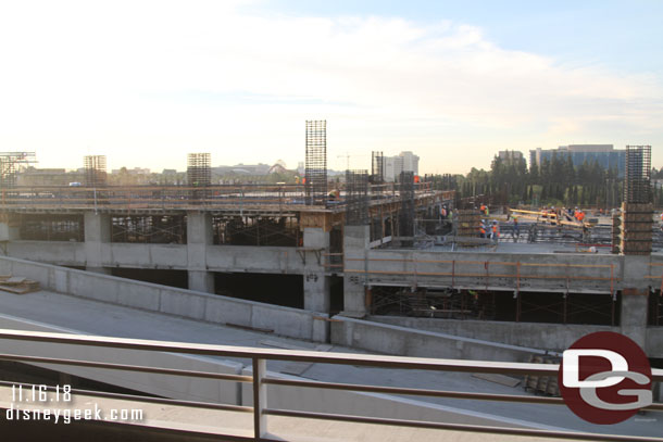 A wider view of the area.  On the left you can see the decking for the 5th floor has risen up on the front section of the new garage