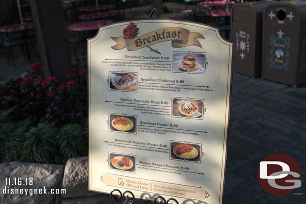 Red Rose Taverne Breakfast Menu