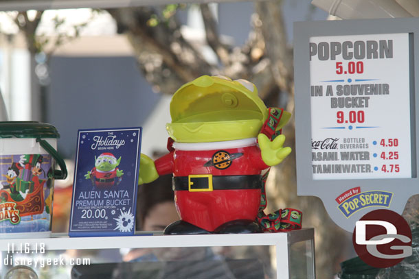 Alien Santa popcorn buckets were available throughout the two parks.