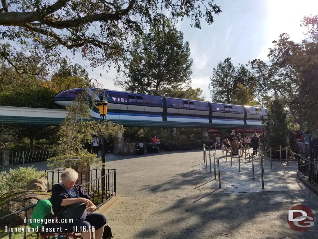 Monorail Blue passing by, notice the Pixar Fest wrap is removed.