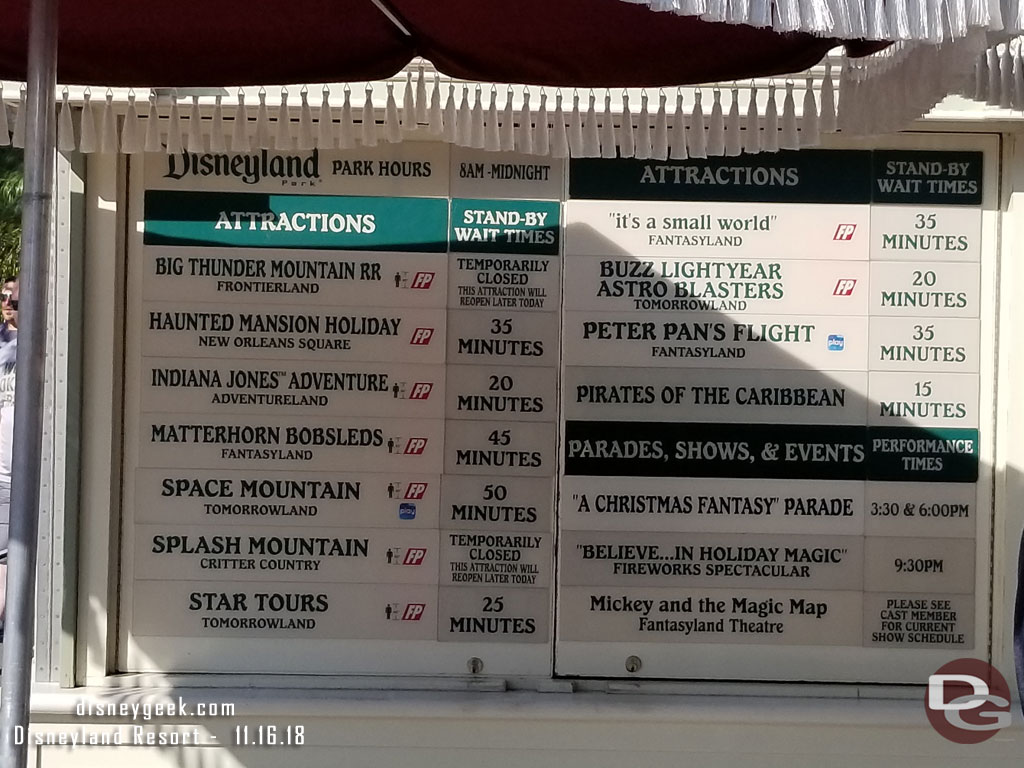 Disneyland wait times at 12:39pm