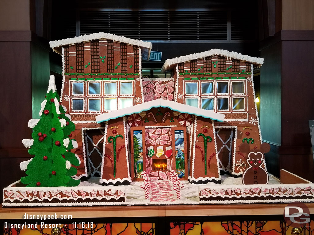 The Grand California lobby once again features a large gingerbread house/hotel.