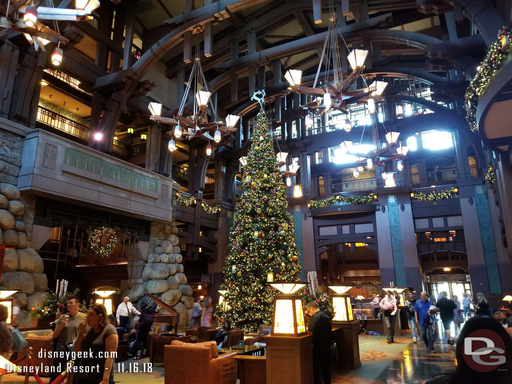 The Grand California Lobby is decorated for the holidays.