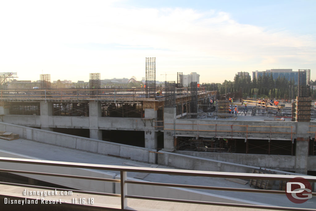 A wider view of the area.  On the left you can see the decking for the 5th floor has risen up on the front section of the new garage