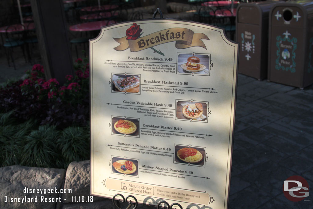 Red Rose Taverne Breakfast Menu