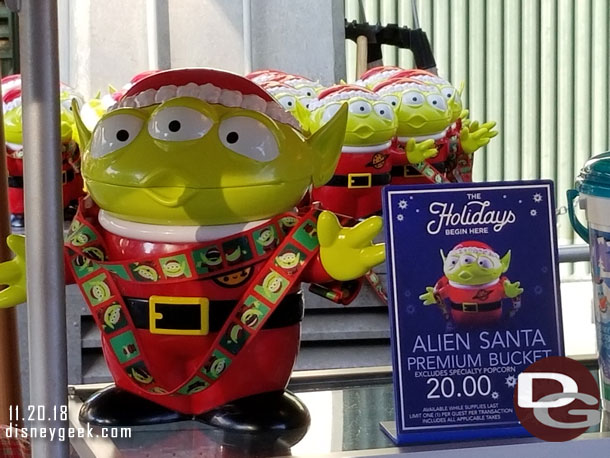 Alien Santa popcorn buckets are still plentiful.