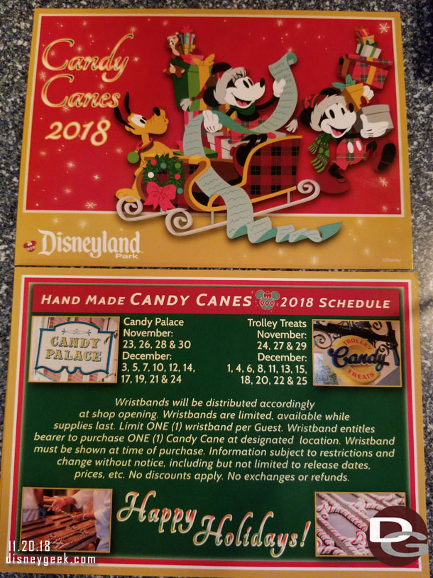 Candy Cane season starts Friday.  Here is the schedule for both parks for this season.