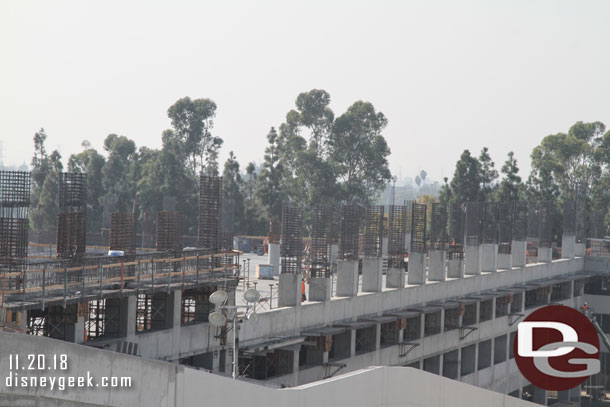 Support columns for the 5th floor are rising up on the back portion of the garage.  The fourth floor is poured in this area.