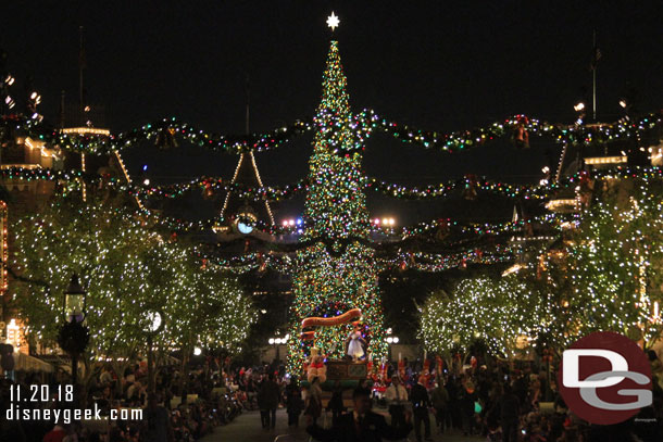 The opening unit of A Christmas Fantasy Parade making its way up Main Street USA.