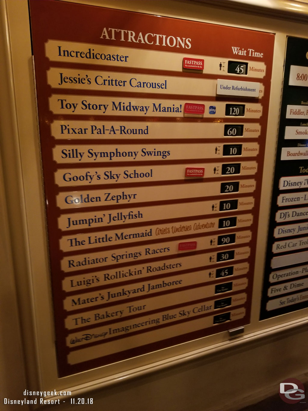 Disney California Adventure wait times at 7:57pm