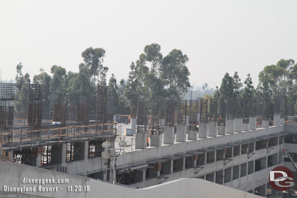 Support columns for the 5th floor are rising up on the back portion of the garage.  The fourth floor is poured in this area.