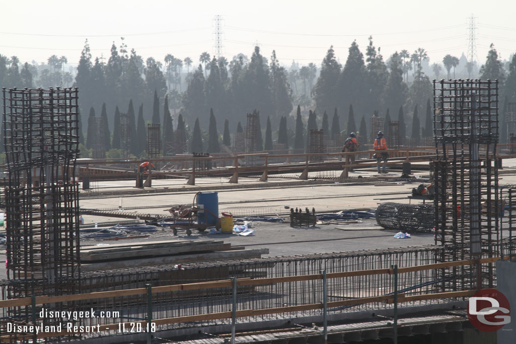 The nearest section of the 5th floor has been poured and teams are working on decking and rebar for the next section.