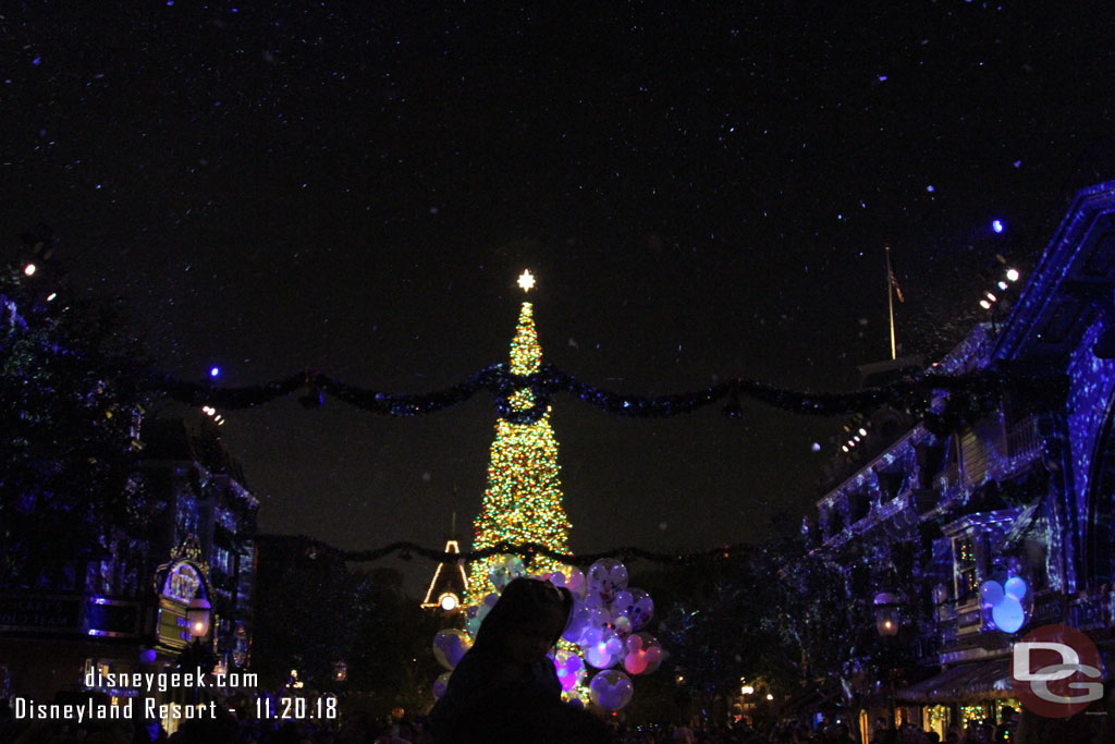 The garland and tree do not turn white this year (or at least not yet) as they have in years past.