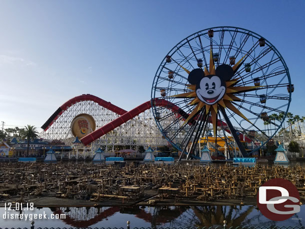 All three World of Color platforms were up to be worked on.  They seem to be getting closer to reopening the show.  I saw there is a permit for a press riser filed but no date.