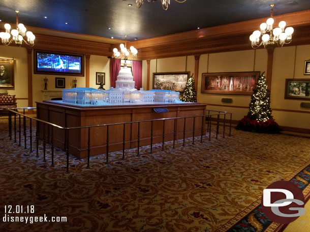 Trees up throughout the lobby and preshow area.