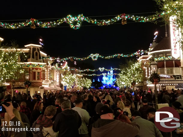 About 10 minutes until show time moved to the street and found this vantage point for the show.