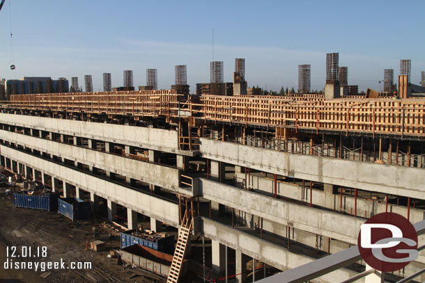 Moving around to the side facing the tram stop.  The forms are still up for the walls on the 5th floor but they have been poured inside.