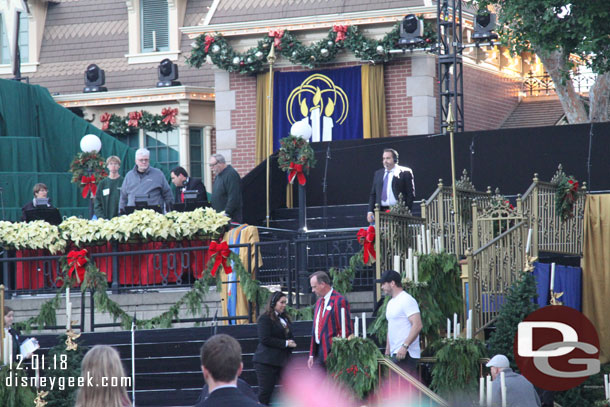 Disneyland does not announce the narrator so usually you find out during the sound check, which was the case today.  Here is today's guest narrator Chris Pratt being led out to see the stage and do the sound check.