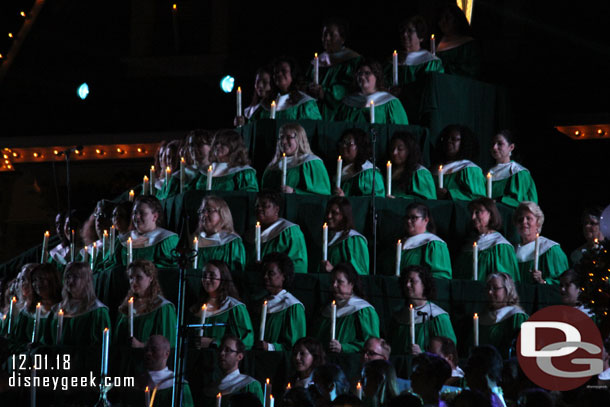 The human Christmas tree are cast member choirs.