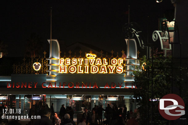 After the show I headed for the tram. I noticed the Festival of Holidays sign was fully lit tonight as I walked by.