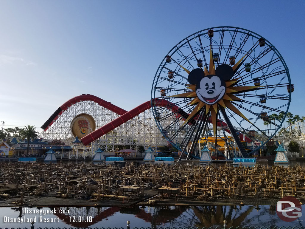 All three World of Color platforms were up to be worked on.  They seem to be getting closer to reopening the show.  I saw there is a permit for a press riser filed but no date.