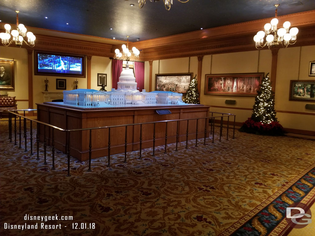 Trees up throughout the lobby and preshow area.