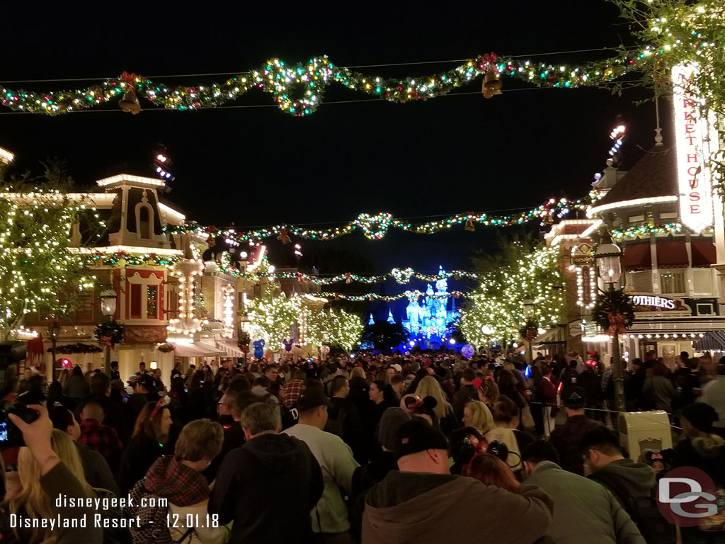 About 10 minutes until show time moved to the street and found this vantage point for the show.