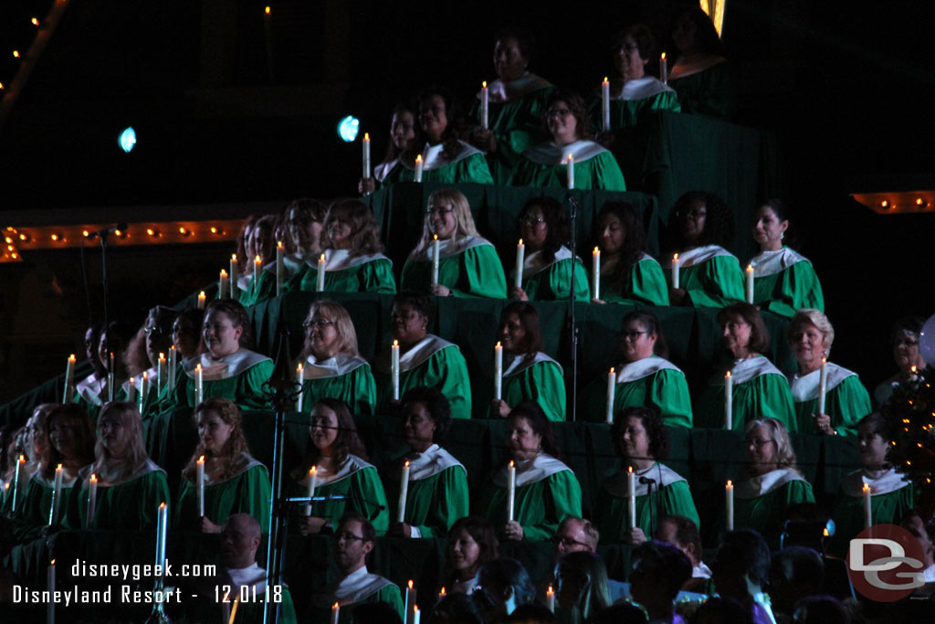 The human Christmas tree are cast member choirs.