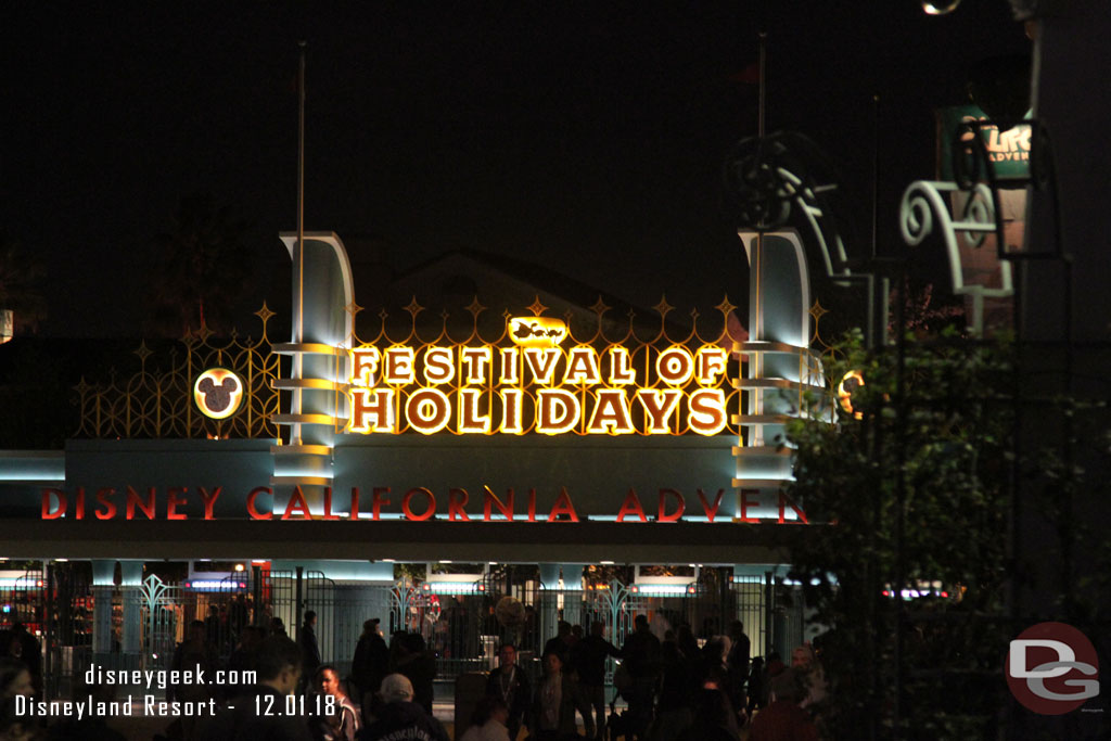 After the show I headed for the tram. I noticed the Festival of Holidays sign was fully lit tonight as I walked by.