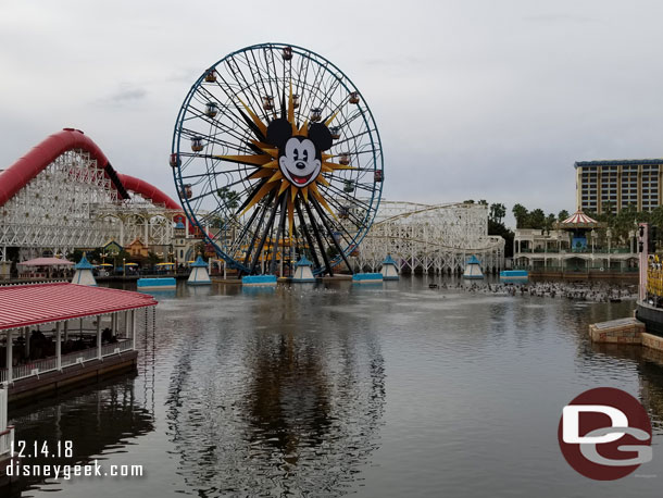 This afternoon two of the platforms are submerged and one at show level a the World of Color renovation continues.