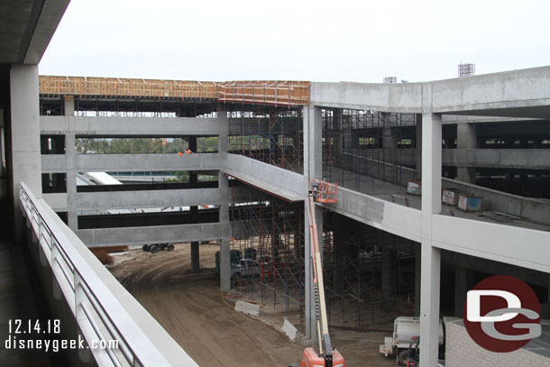 Starting off this visit with a check of the new parking structure construction.  Here is looking toward the tram area from the 4th floor.  They have started to work on finishing the ramp and 6th floor connection.