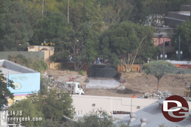 Only a few trees remain in Flik's Fun Fair near the walkway to Guardians of the Galaxy and one in the middle of the project.  The clovers and attractions are now gone.