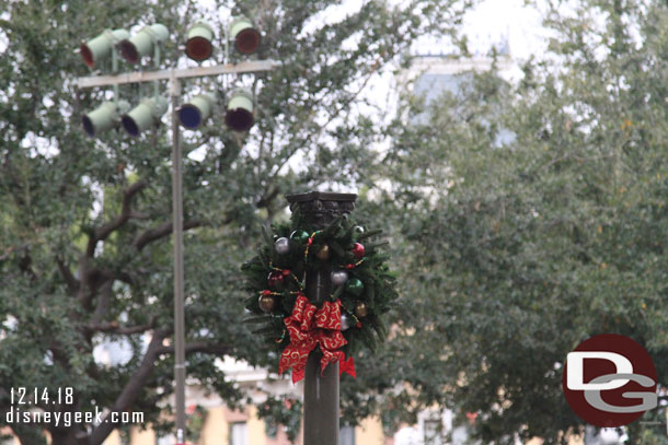 A light missing from atop this lightpost as you enter Town Square.