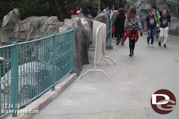 The walls are down and the walkway work near the sub lagoon and the Matterhorn is done.  They have widened it a bit.