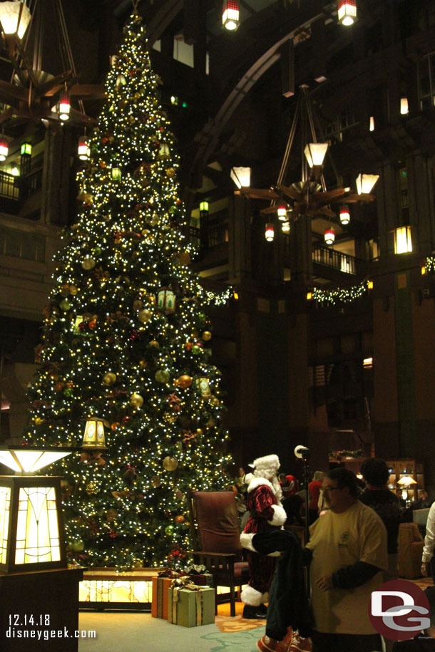 Santa was meeting guests in the Grand Californian Lobby.