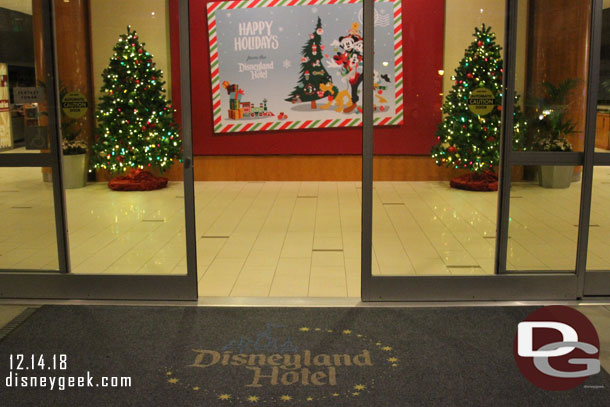 Walking in the front entrance to the Disneyland Hotel.