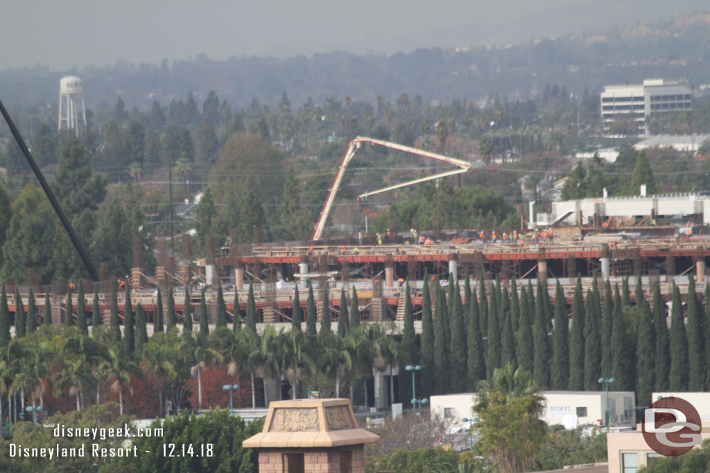 Here you can see crews working on a portion of the garage and the large arm/boom for the concrete pumping truck.