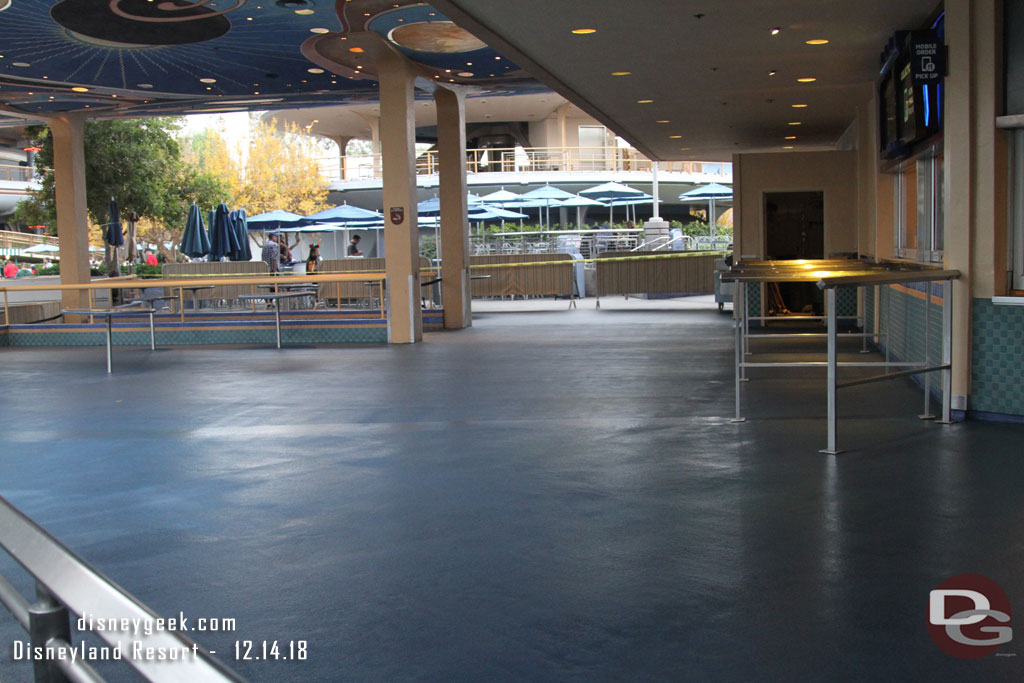 The main dining area is being renovated, looks like a new coat on the concrete floor.