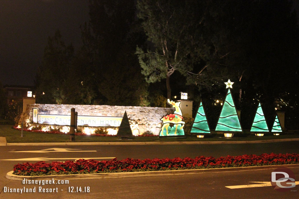 Christmas decorations at the entrance to the Grand Californian Hotel