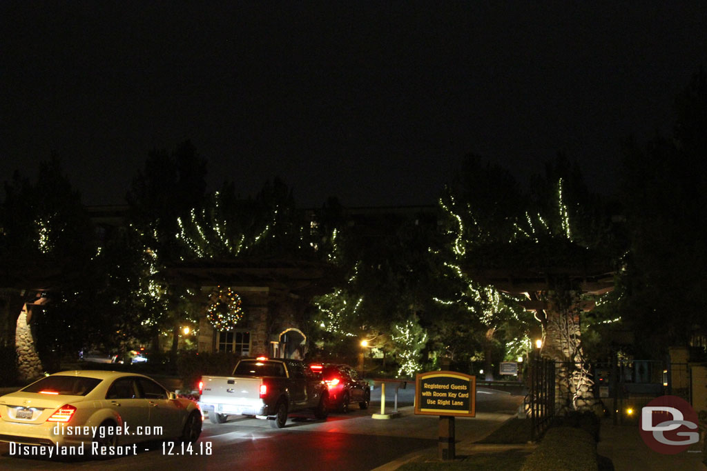 Cars backed up to enter the hotel.