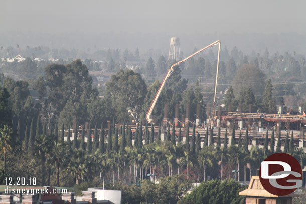 Crews were still pouring concrete at the parking structure.