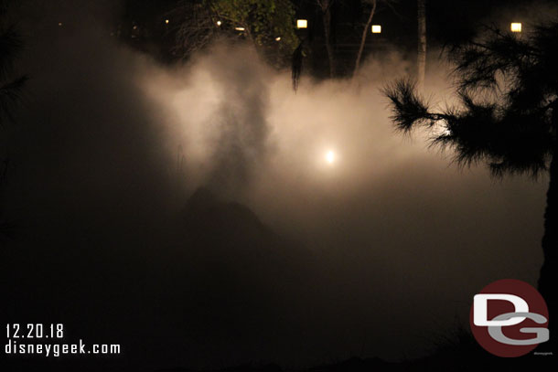 After dinner walked by Grizzly River Run which had a lot of fog this evening.  You could not see the rafts at times.