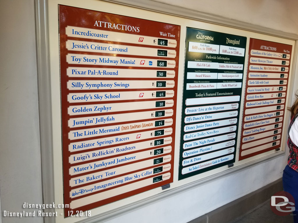 Disney California Adventure wait times just before 2pm.