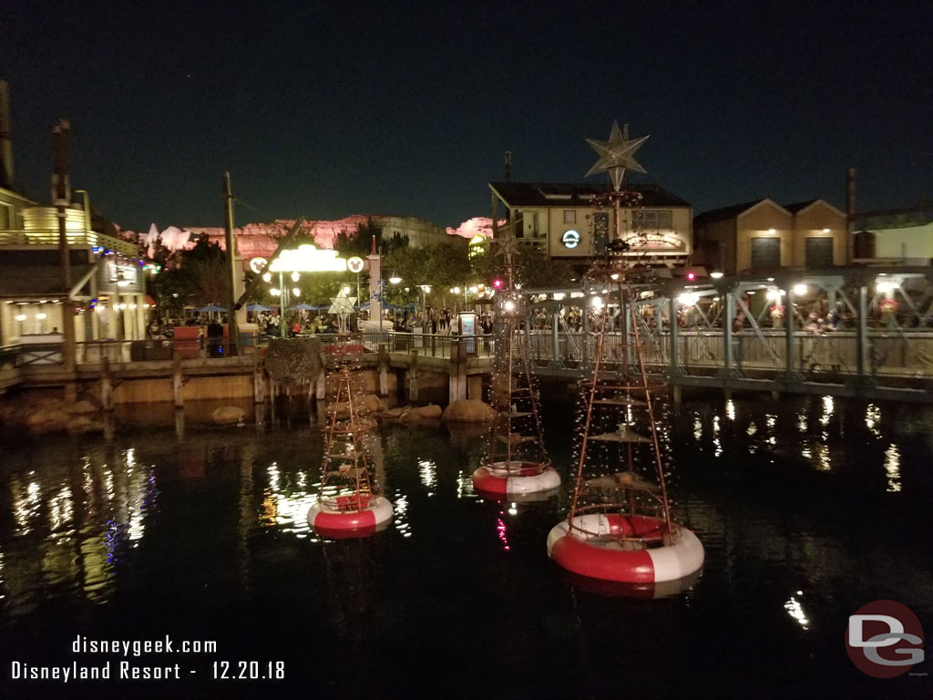 The buoys were not lit this evening in the Pacific Wharf area.