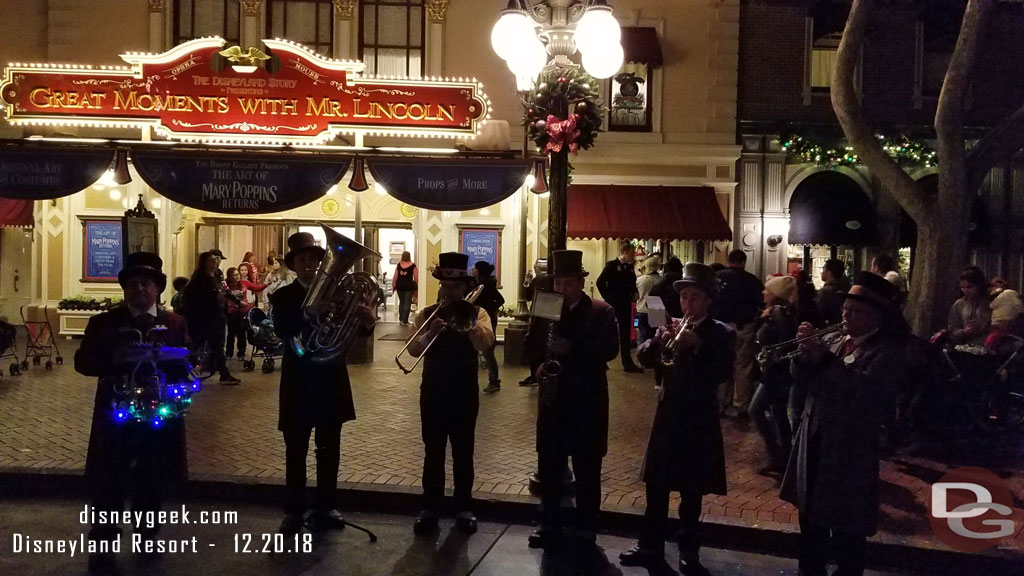 Disneyland Dickens Yuletide Band performing in Town Square