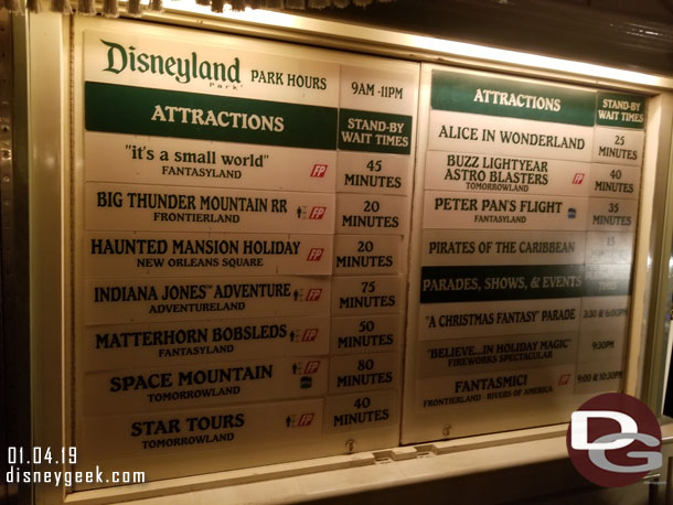 Disneyland wait times at 7:18pm